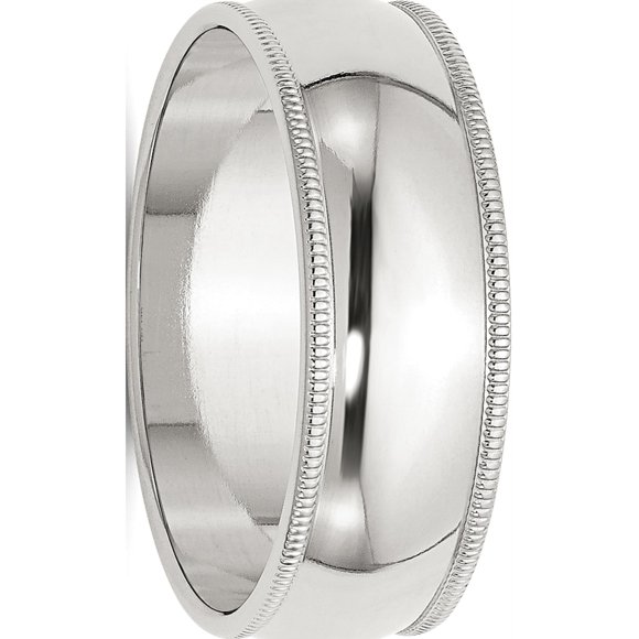 Bague Demi-Ronde en Argent Sterling 7 mm à Bord Perlé
