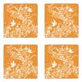 thumbnail image 1 of Japanese Coaster Set of 4, Oriental Floral Japanese Style Flying Birds Pastel Colored Spring Pattern, Square Hardboard Gloss Coasters, Standard Size, Marigold White, by Ambesonne, 1 of 2