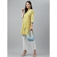 thumbnail image 4 of Janasya Yellow Cotton Floral Printed Mandarin Collar 3/4th Sleeve Empire Style Tunic, 4 of 8