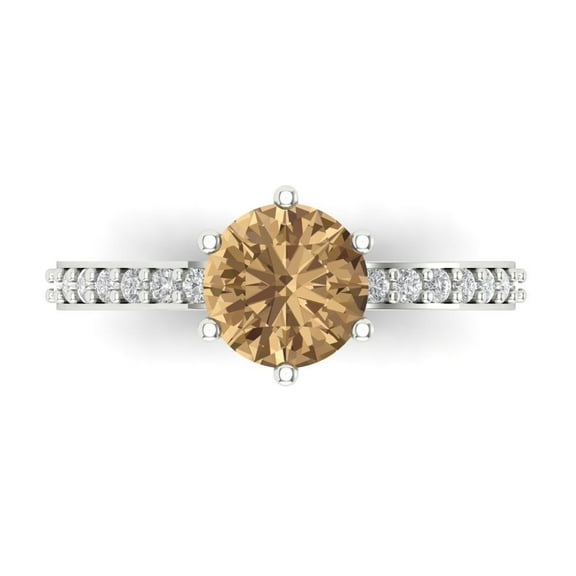 Clara Pucci 14K White Gold 1.71ct Champagne Solitaire with Accents Ring