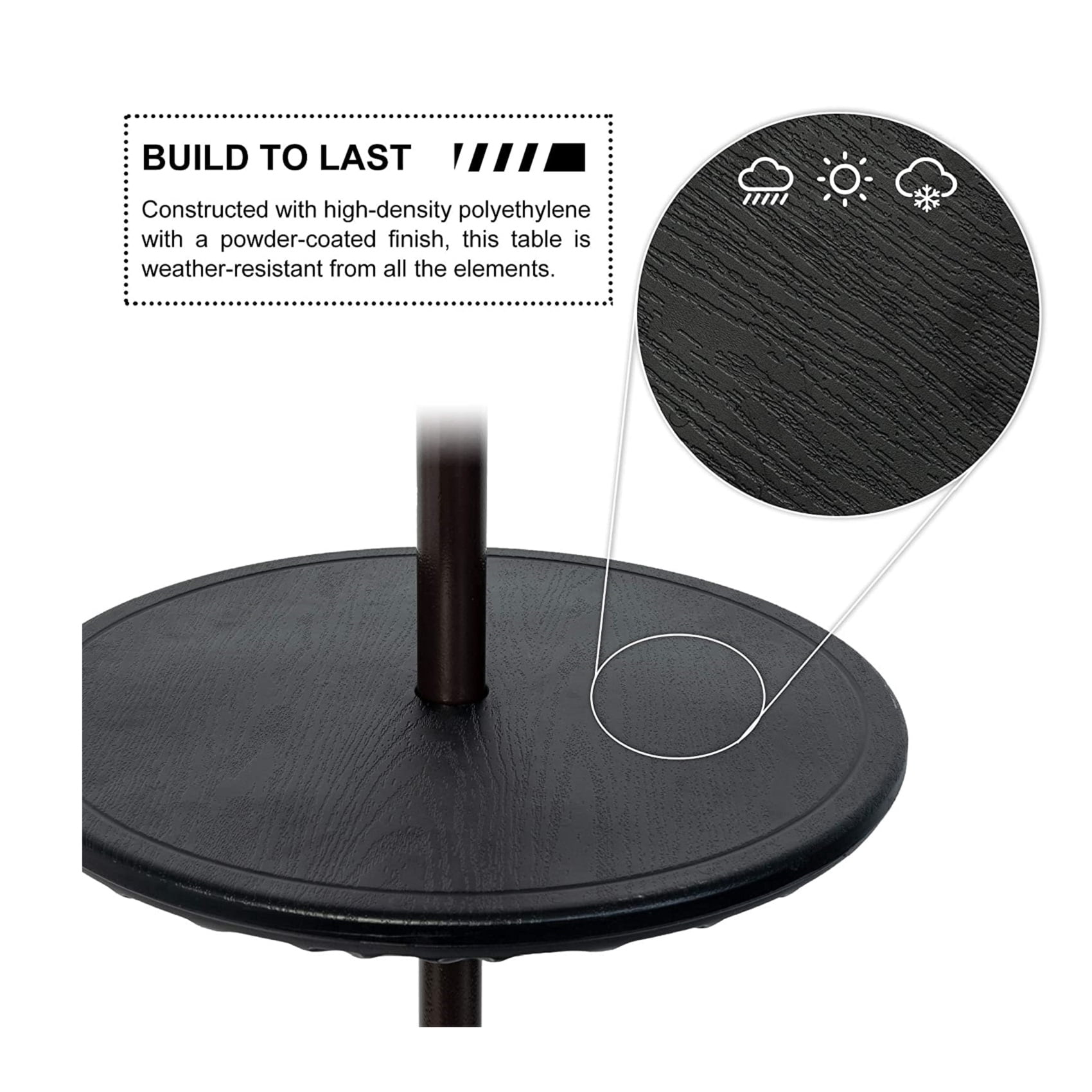 Prime Garden Adjustable Round Umbrella Table with umbrella Hole for Patio Outdoor, Black