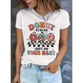 thumbnail image 1 of Women's Retro Round Neck Short Sleeve Geometric Print T-Shirt, 100% Polyester, Machine Washable, 1 of 6