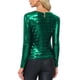 thumbnail image 3 of BLUSA BRILLANTE PARA MUJER INSPIRE CHIC, MANGA LARGA, CUELLO REDONDO, AJUSTE REGULAR, BLUSA DE NOCHE BRILLANTE XS VERDE BRILLANTE, 3 of 6