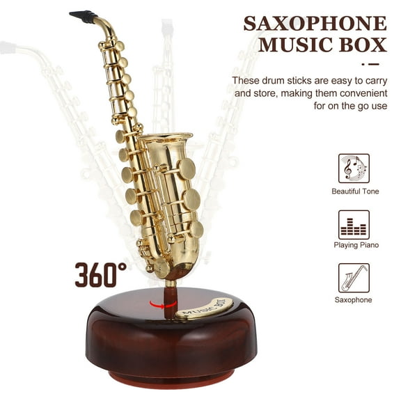 RORPOIR Saxophone Music Box - Vintage Golden Decorative Musical Instrument for Home Decor  Perfect Gift for Music Lovers