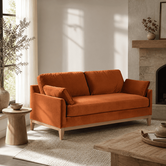 Pasadena 75.5-Inch 2-Seat Modern Farmhouse Sofa, Burnt Orange Performance Velvet
