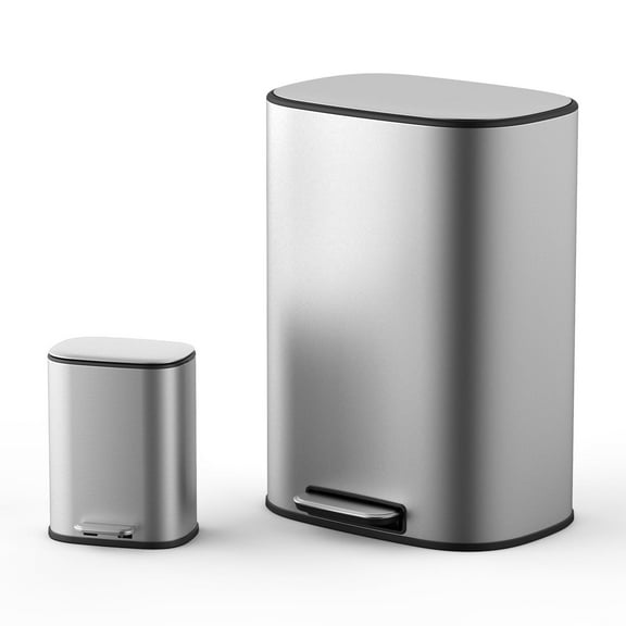 BinMax 1.3 and 13 Gallon Trash Can Set for Kitchen and Bathroom, Stainless Steel, 2 Count