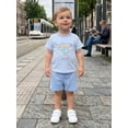 thumbnail image 5 of BemeyourBBs Toddler Baby Boy Summer Clothes Infant Baby Boys Outfit Daddy's Copilot Letters Helicopter Embroidered Striped Short Sleeve T Shirt Tops and Shorts 2 Pcs Set, 5 of 9