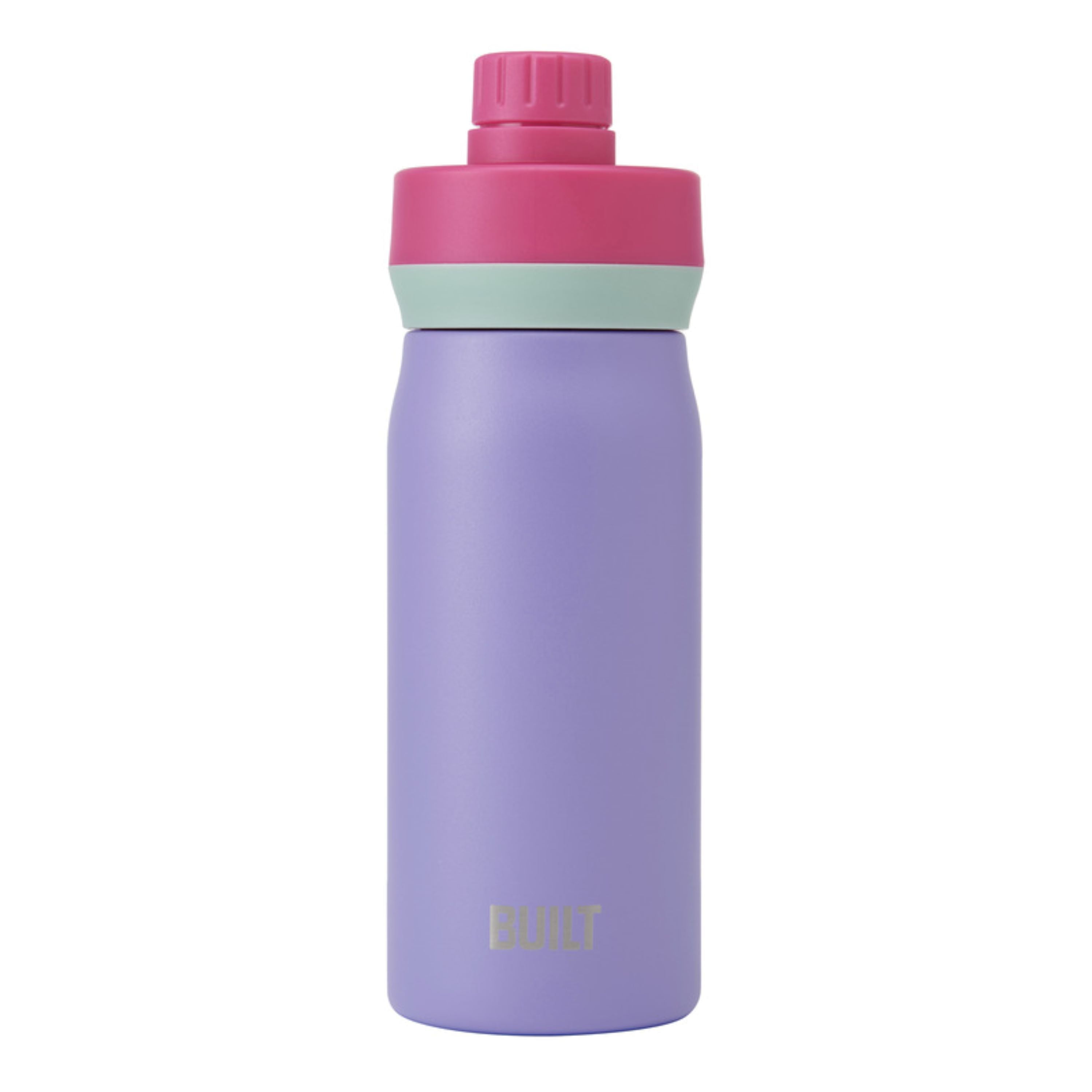 BUILT Cascade 16 oz Stainless Steel Kids Water Bottle with Leakproof Flip-Top Chug Lid, Purple