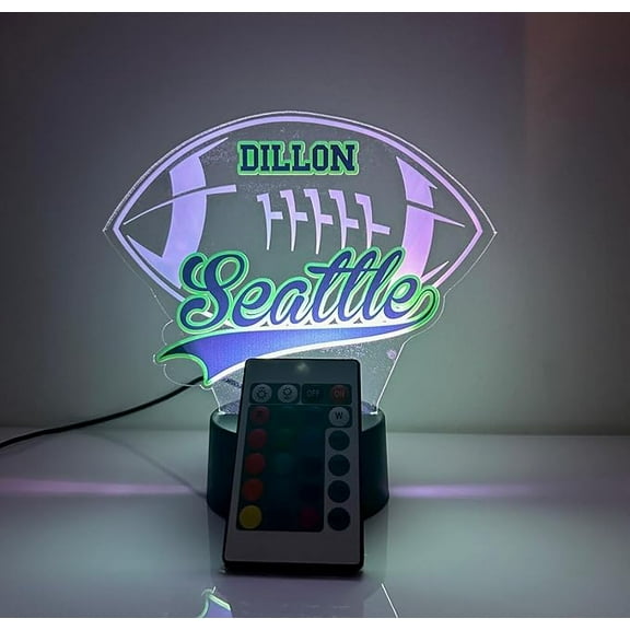 American Football Sports Fan Team Sports Themed Ball Lamp Night Light LED Personalized Free Name Room Man Cave Decor 16 Colors & Remote, Made in America! (Seattle)