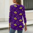 thumbnail image 6 of Hogleaql Mardi Gras Shirts for Women 3/4 Sleeve Crew Neck Loose Top Carnival Mask Graphic Pullover Dressy Soft Shirt Casual Blouses Dark Purple L, 6 of 6