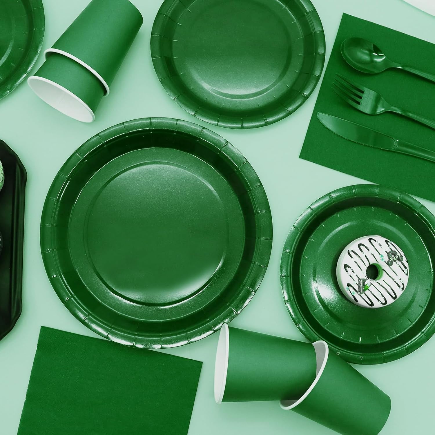 Green Paper Plates Party Supplies,Green Plate Disposable Dinnerware Sets,168pcs Plates and Napkins Party Supplies for St. Patrick's Mardi Gras Birthday Decorations Serve 24