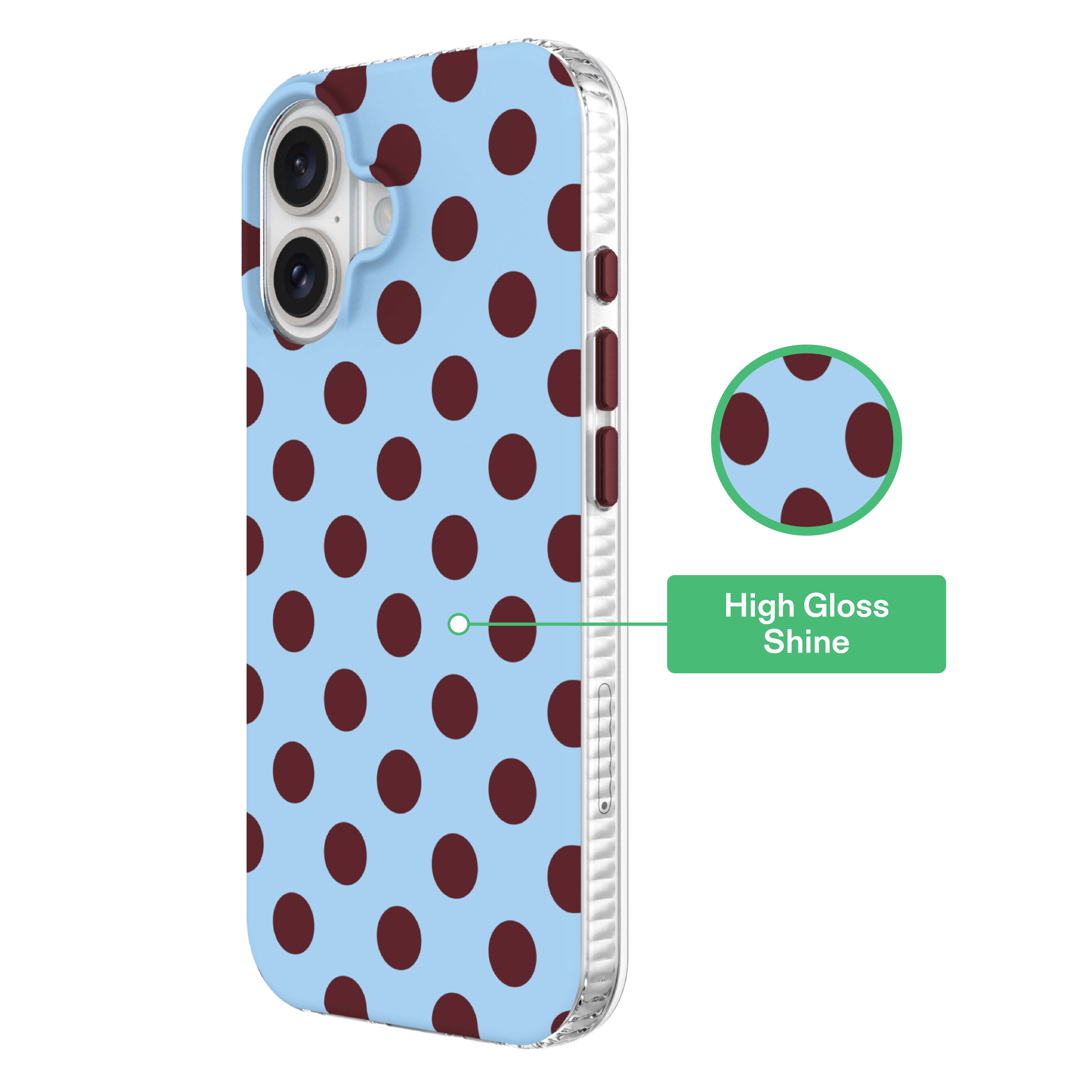 onn Phone Case for iPhone 16, MagSafe Compatible - Blue and Burgundy Polka Dot