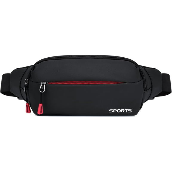 Sports Waist Pack Fanny Pack: Bumbag Beltbag Fannie Pack Waterresistant Adjustable 4-Zipper Pockets for Running Walking Hiking Traveling Biking Outdoor Man Woman Black