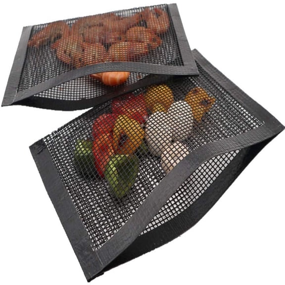 BBQ Mesh Grill Bags for Outdoor Grill Reusable, 2 PCS Non-Stick Barbecue Bags for Charcoal Gas Electric Grills Smokers BBQ Veggie Grill Bags for Cooking Vegetables Grilling Bag Pouches Heat-Resistant