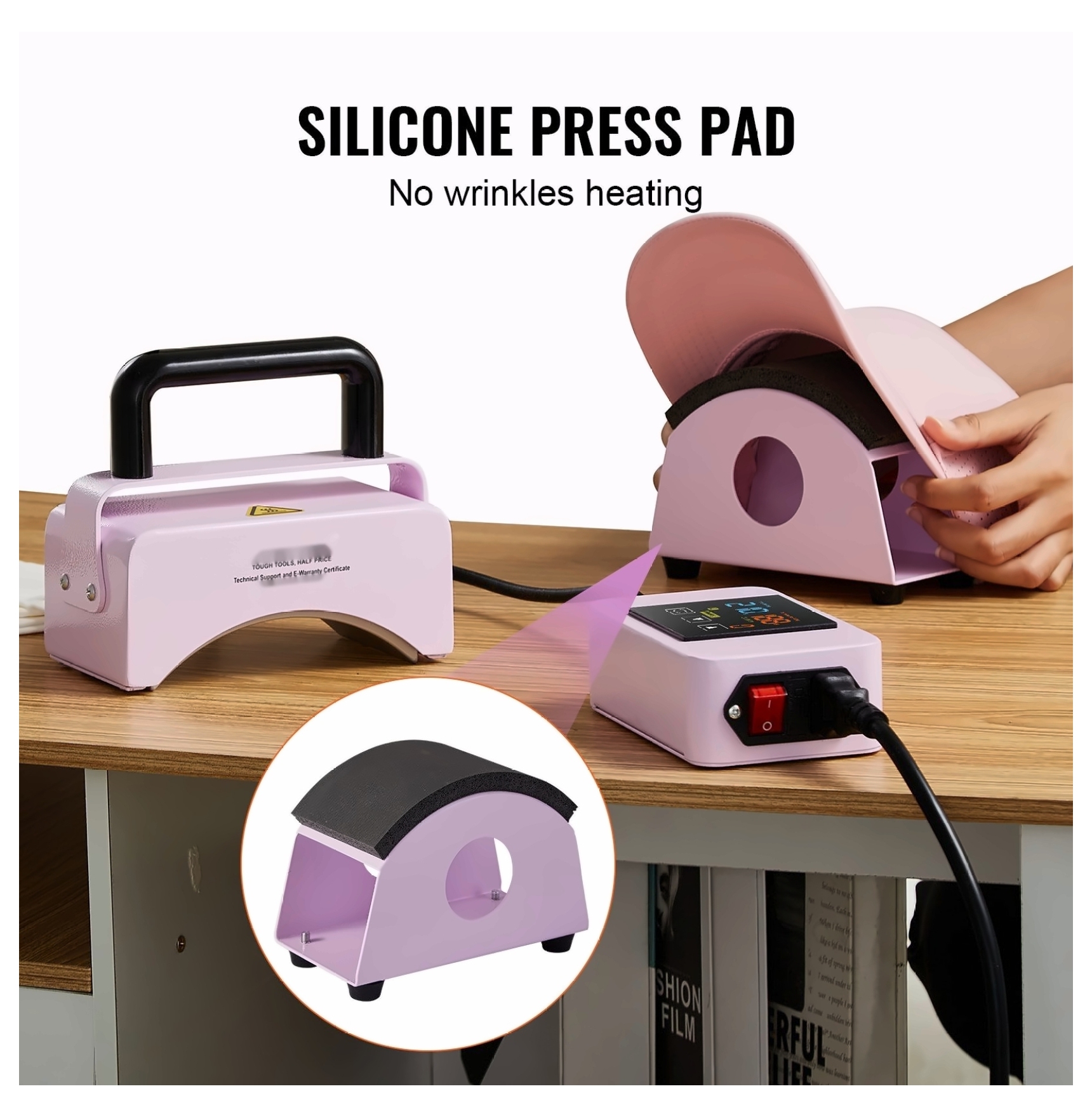 Hat Press Machine Mini for Caps 5.9x3.15 inch - Portable Heat Press for Hat DIY Crafts - Curved Ceramic Plate, Adjustable Temp, Silicone Pad
