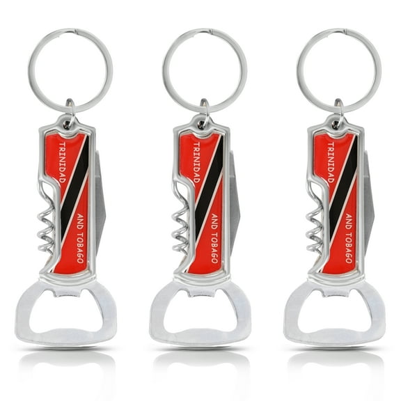 SandT Collection Multifunctional Bottle Opener Keychain Corkscrew Keychains - Carribean Countries - Set of 3 (Trinidad and Tobago)
