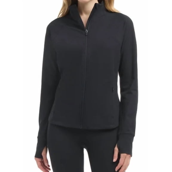 Jockey Women's Satin Stitch Yoga Jacket, Full Zip, with Thumbholes, Black Salt, Size XS