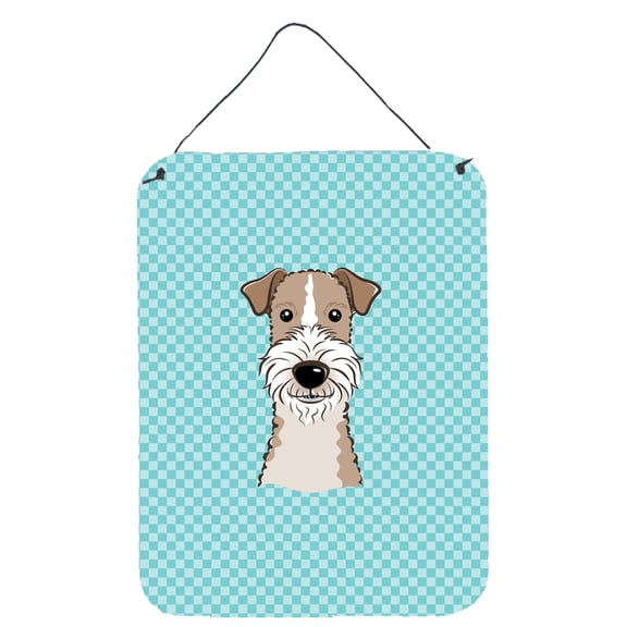 Caroline's Treasures BB1185DS1216 Checkerboard Blue Wire Haired Fox Terrier Wall or Door Hanging Prints, 12x16,