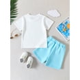 thumbnail image 3 of Wassery Kids Boys Summer Outfits Letter Glasses Print Short Sleeve T-shirt and Casual Elastic Shorts Set 2T 3T 4T 5T 6T 7T Toddler Little Boys Hawaii Beach Wear Vacation Clothes, 3 of 8