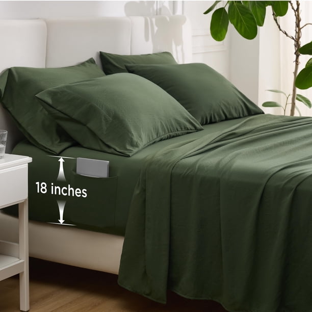 Juego de sábanas Bedsure Deep Pocket Queen de 6 piezas, color verde oliva