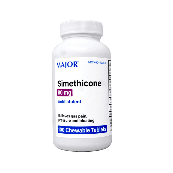 Major Simethicone Gas Relief 80 mg - Anti Flatulence, Bloating and Gas Pressure Aid - 100 Chewable Tablets