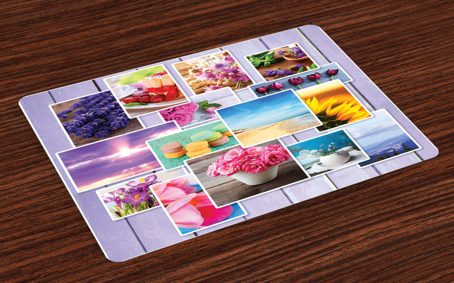 Colorful Placemats Set of 4 Collage of Different Photos on Wooden