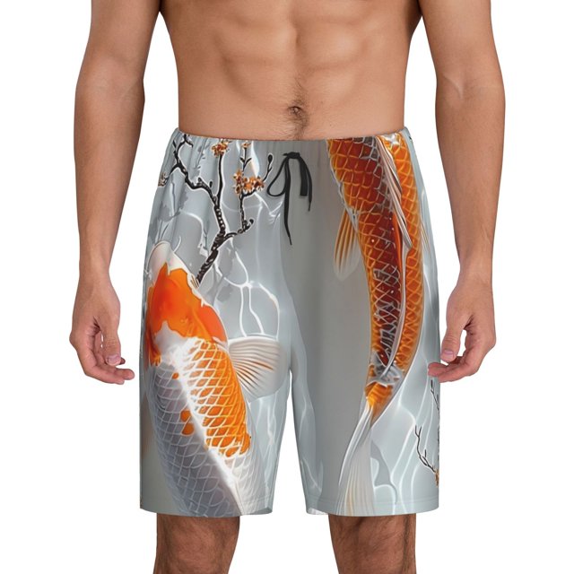 Fotbe Koi Fish Water Pantalones Cortos de Pijama para Hombre, Ropa de Dormir, Pantalones de Pijama Cortos para Hombre-X-Large