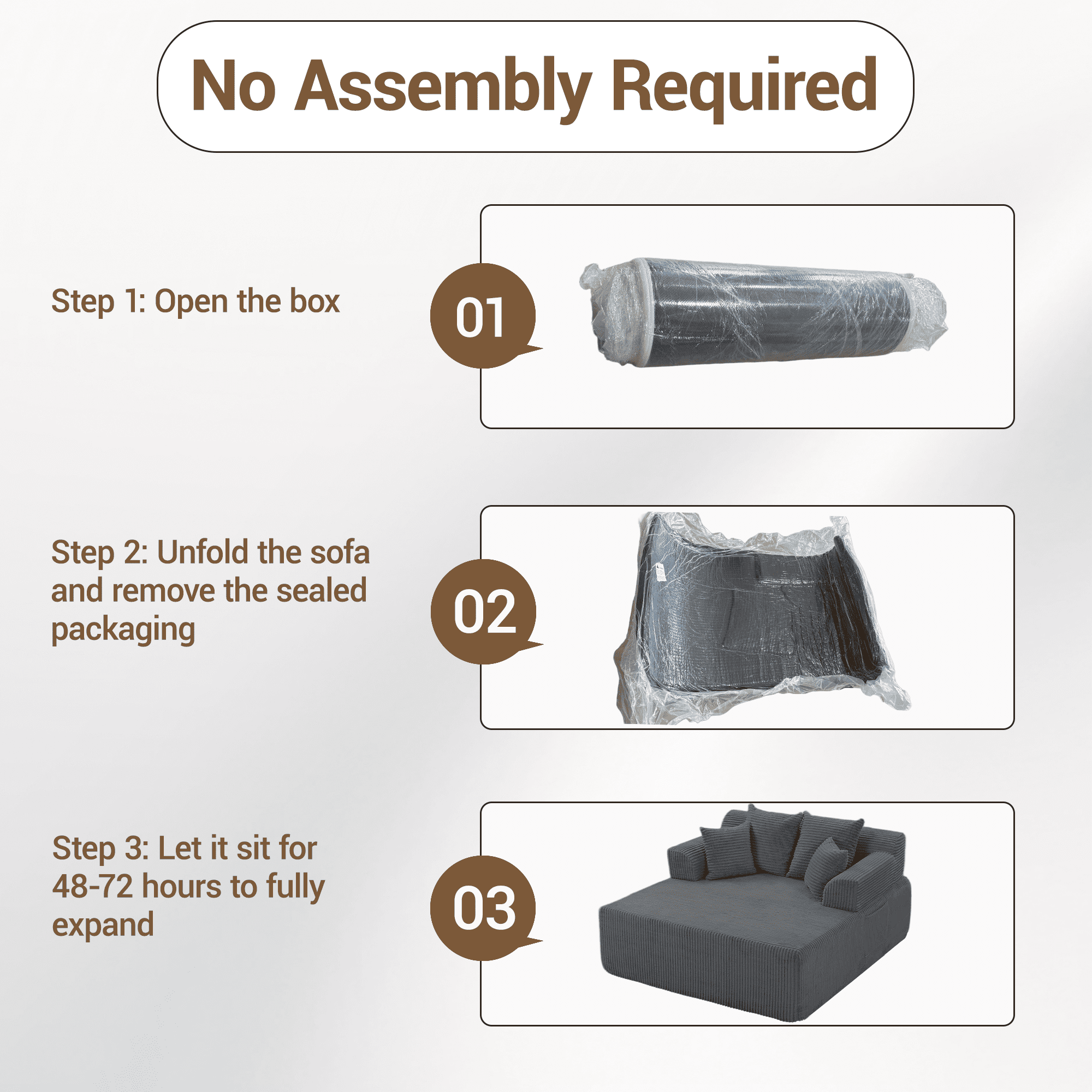 WENTUM 58" Chaise Lounge Chair Indoor, Oversized Corduroy Boneless Sleeper Sofa Bed with Armrests & 4 Pillows No Assembly for Living Room Gray