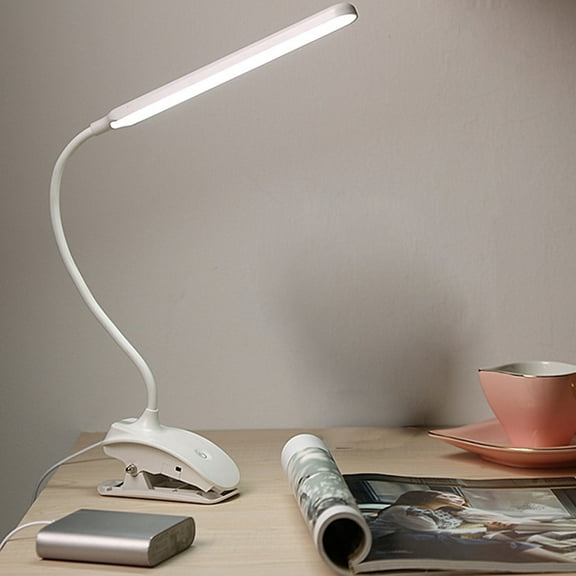 TIHLMK Clip-on Light LED Desk Lamp Eye-Caring Flexible Arm 3 Color Modes Study Reading Light USB Charge Home Office Dorm Reading Lamp White