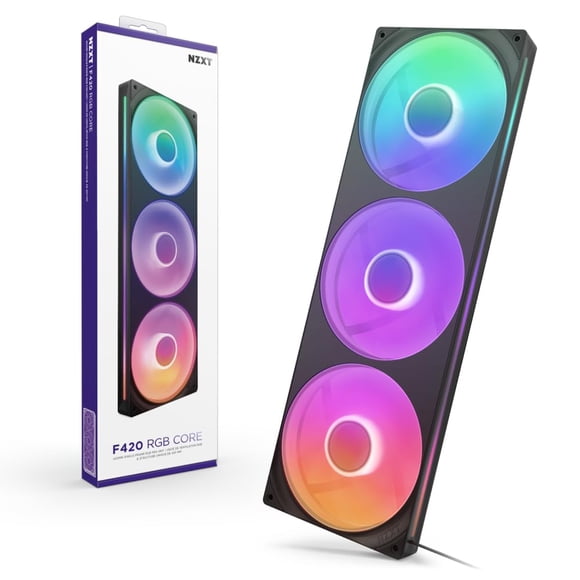 NZXT F420 Noyau RVB - Unité de Ventilateur à Cadre Simple de 420 mm avec 3 x Ventilateurs RVB de 140 mm - Contrôle de la Vitesse et de l'Éclairage - Pression Statique et Débit d'Air Élevés - Dynamique Fluide
