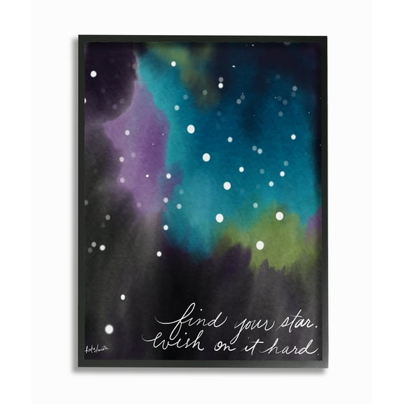 The Kids Room By Stupell Find Your Star Blue Purple and Green Sky Watercolor Space Framed Giclee Texturized Art, 11 x 14