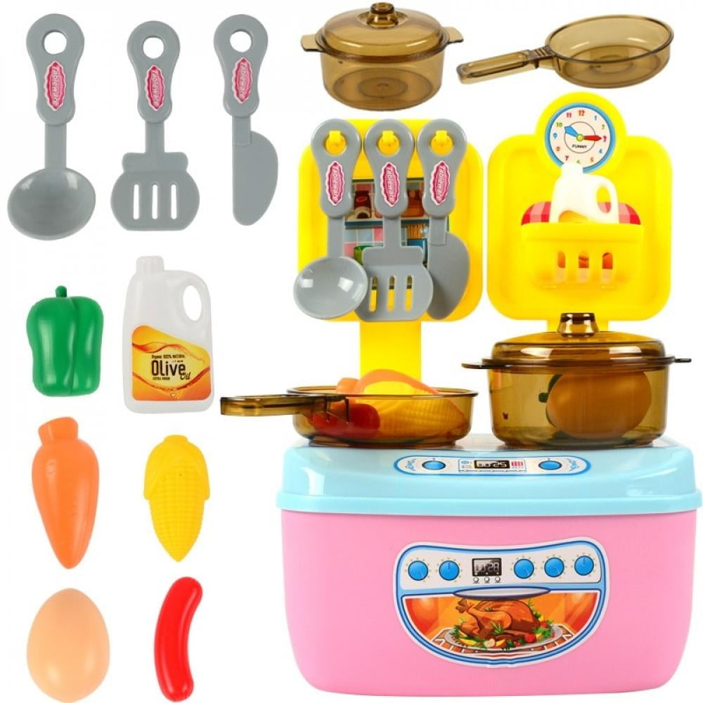 Play kitchen set kids 24Pcs toy kitchen Set with Cookware Pots Pans and BBQ 