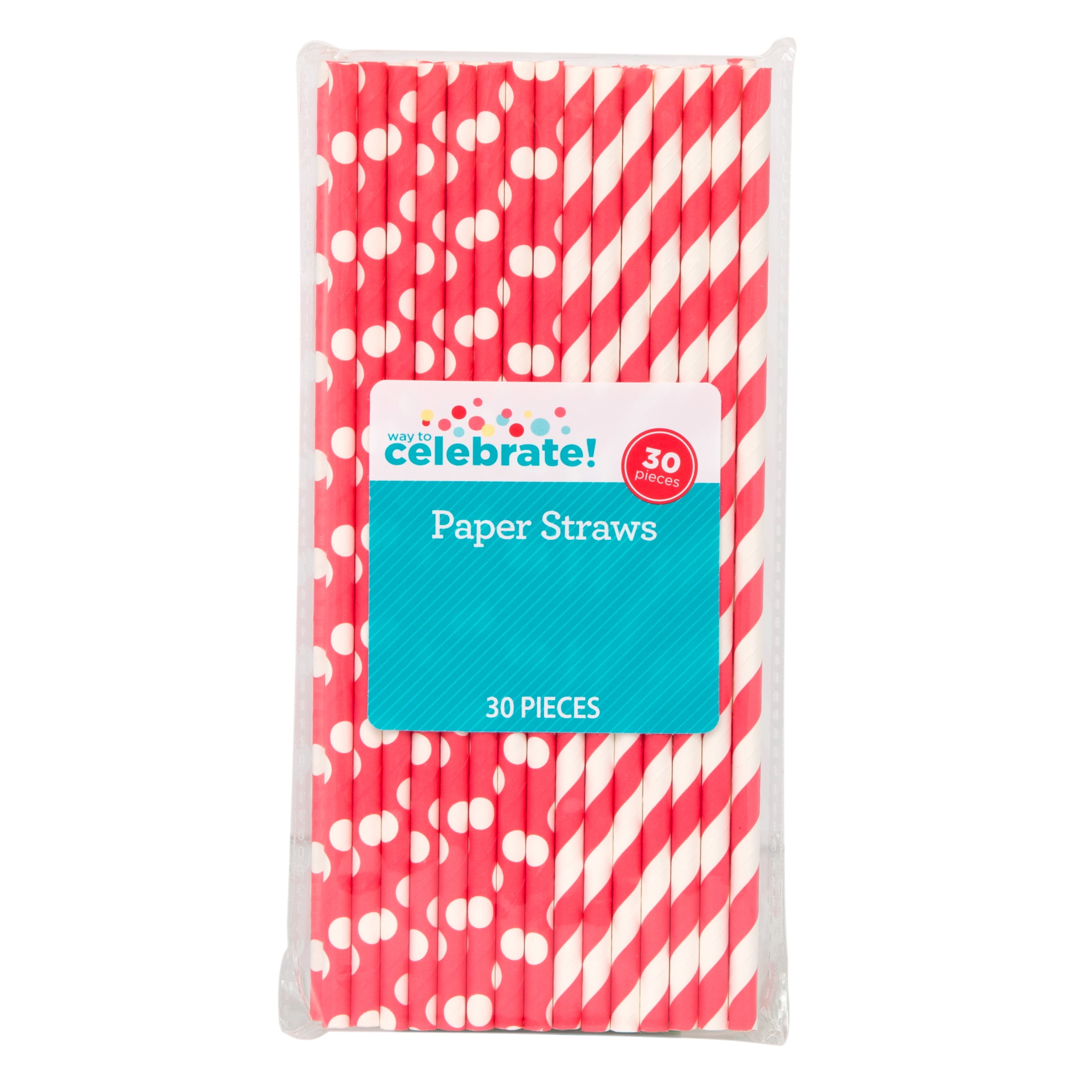 Way to Celebrate! Red Polka Dot & Striped Paper Straws, 30ct