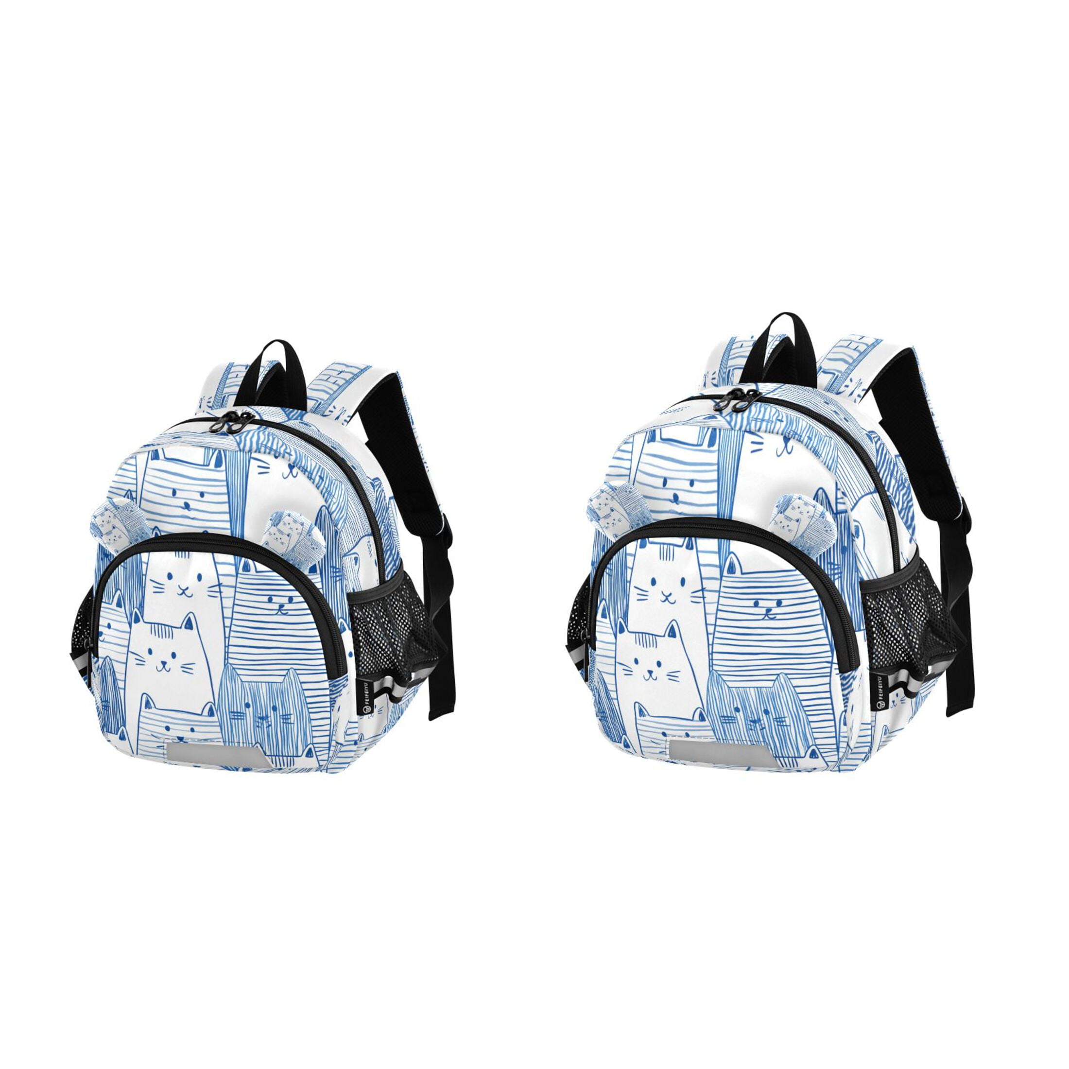 RMDQTR Adorable Ear-Print Backpack with Reflective Strip and Anti-Lost Leash Adjustable Shoulder Straps Mini Travel Backpack Cute Cat in Blue
