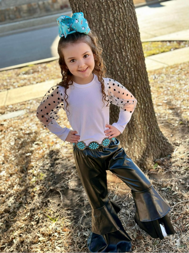 YAWOO Little Girl's Flared Pants Fashion Leather Kids Pants