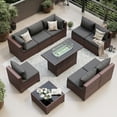 thumbnail image 5 of UDPATIO Patio Furniture Sets, Modular Rattan Outdoor Patio Sectional Furniture with 44" Fire Pit Table,, Wicker Patio Conversation Set for Backyard, Deck, Poolside w/Glass Coffee Table, 9PC Grey, 5 of 8