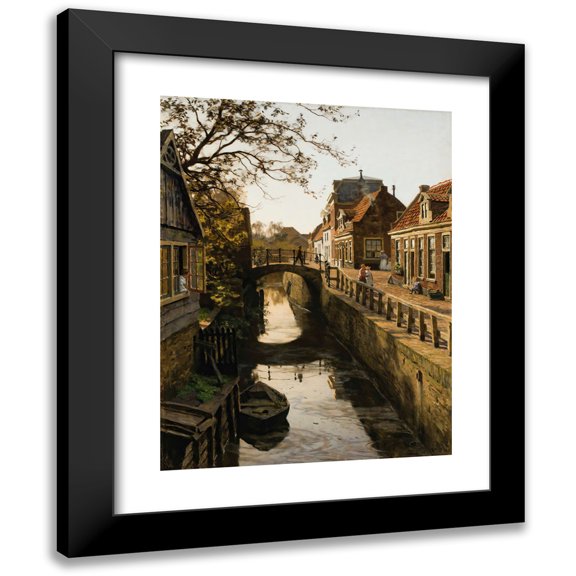 Willem Bastiaan Tholen 12x14 Black Modern Framed Museum Art Print Titled - The Wegje with the Bleiswijkstraat Canal in Enkhuizen (1902)