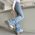 thumbnail image 2 of Pants for Girls Kids Bow Applique Flared Bootcut Jeans Solid Comfortable Casual Fit Girls 4-5Y, 2 of 9