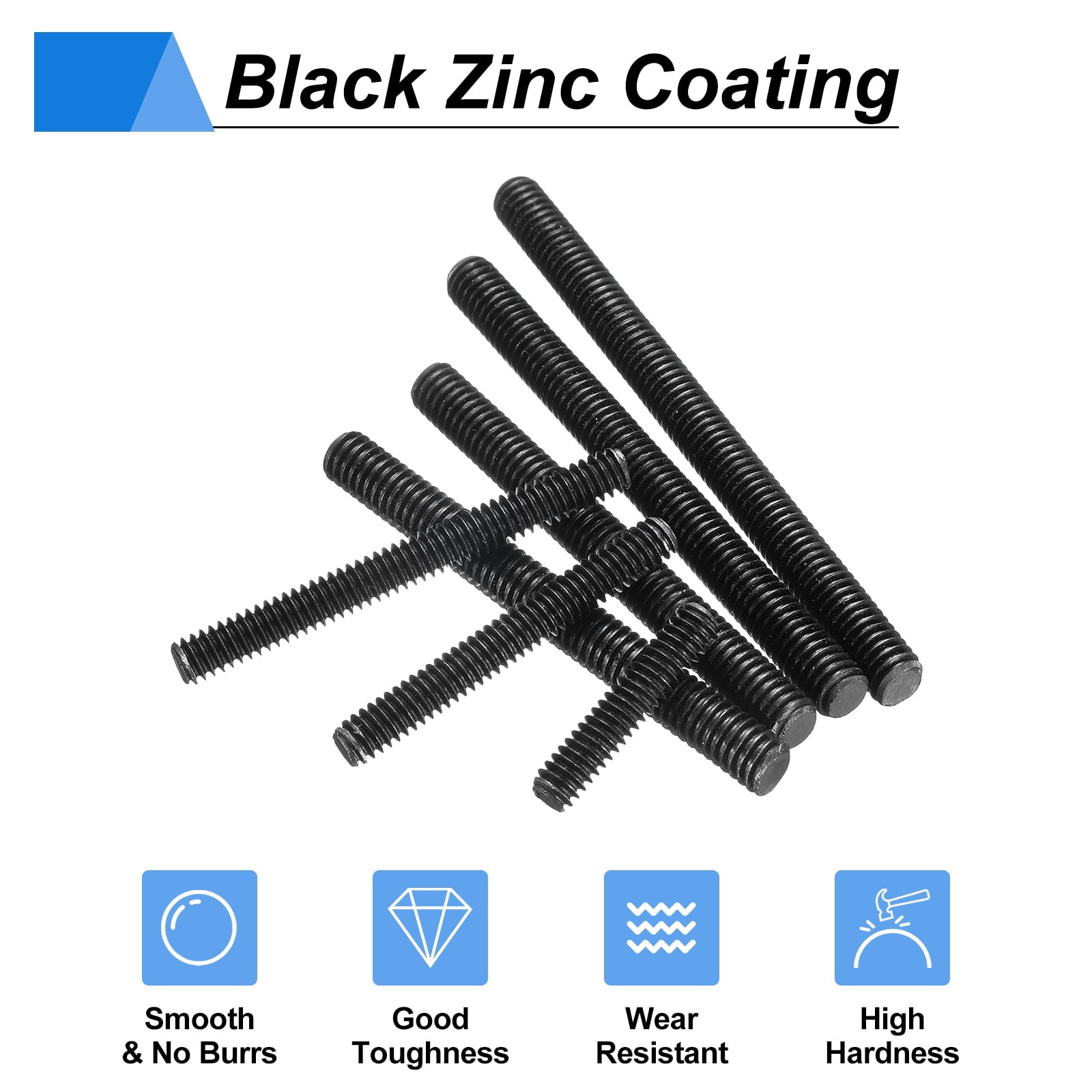 12Pcs Fully All Threaded Rod, 5/16" Thread 18 Pitch 4-1/2" Length Carbon Steel Long Threaded Screw