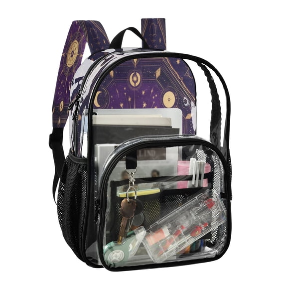 PVC Transparent Backpack Stylish & Durable Clear Backpack Perfect for School, Travel and Outings Purple Celestial Octagon Pattern