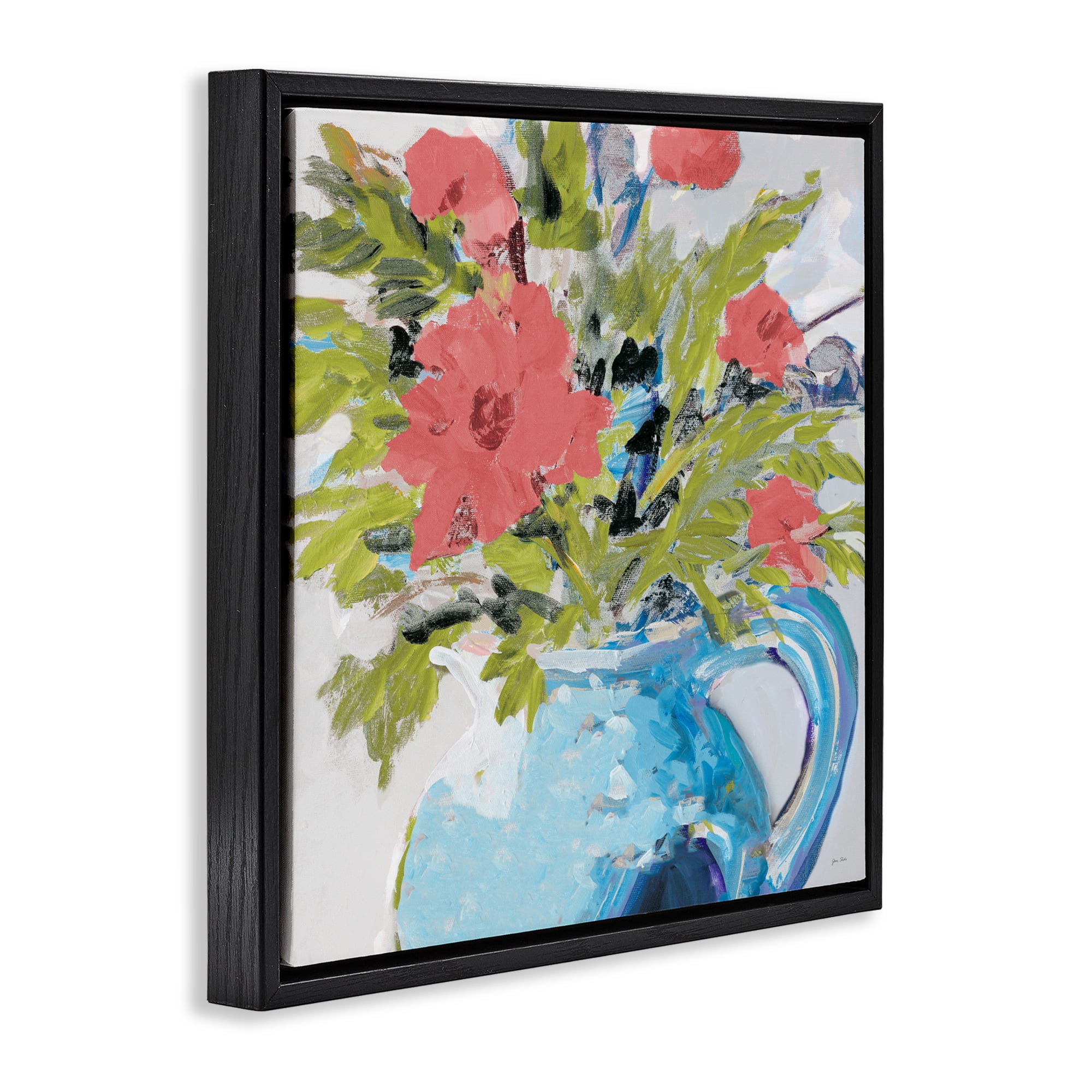 Stupell Industries Daisies in Blue Vase Black Framed Floater Canvas Wall Art, design by Jane Slivka