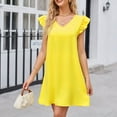 thumbnail image 2 of Wycnly Dresses for Women Casual Ruffle Sleeve Lightweight Swing Tunic Tshirt Dresses V-Neck Short Sleeve Solid Summer Mini Formal Dress Yellow XXL, 2 of 7
