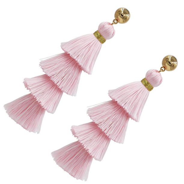 Cuerda de cobre moda mujer damas borla flecos Stud cuelga pendientes accesorios Rosado Hugo Pendientes de borla