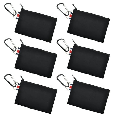 Aspire 6 Pack Cotton Canvas Bag with Carabiner, 6 x 4 Inch Portable Purse - Black
