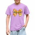 thumbnail image 2 of Kids Girls Purple T-Shirt, Cute Graphic Tee with Rainbow Crayon & Bow, Cotton Short Sleeve Crewneck Top for Kids,Size 4 T, 2 of 9