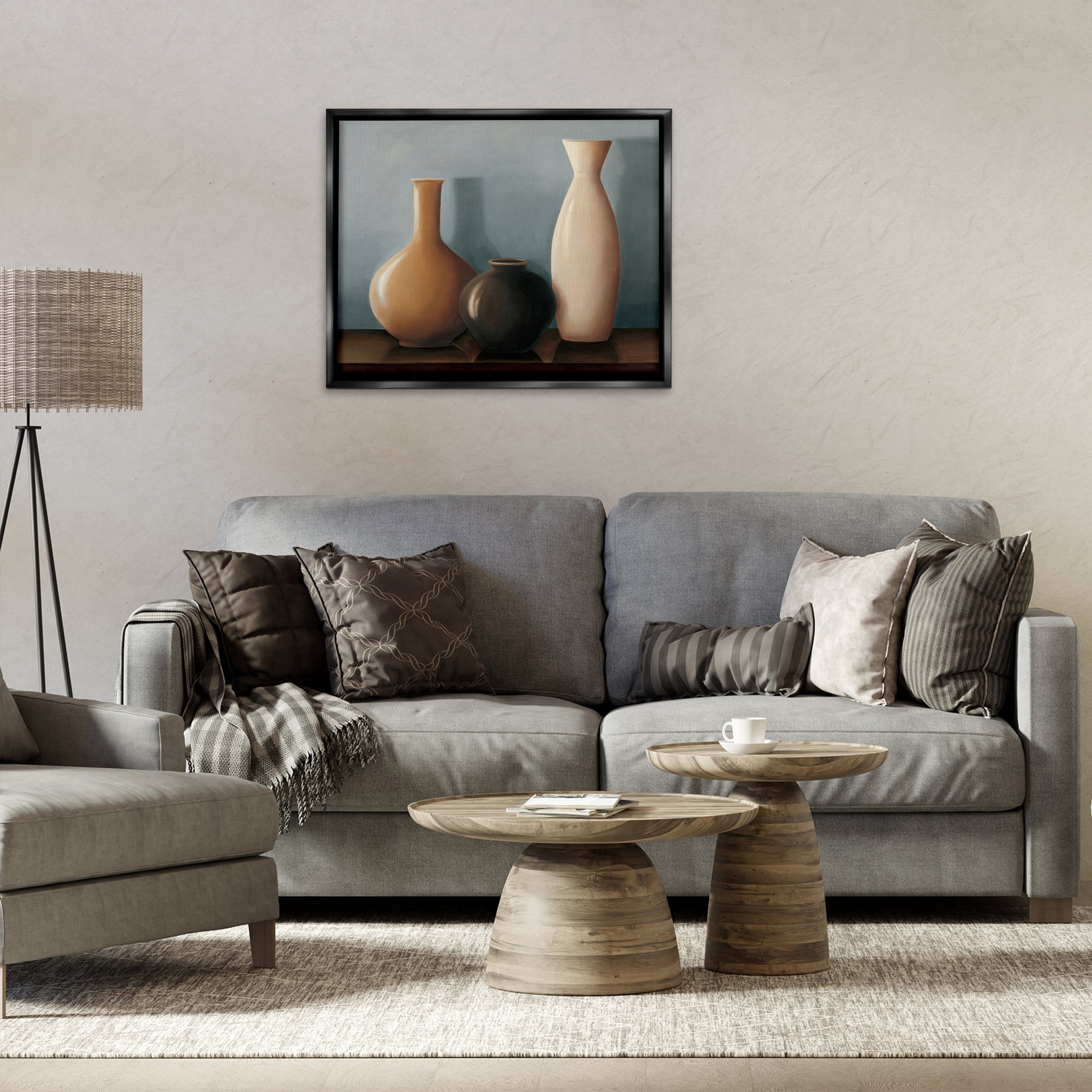 Stupell Industries Rustic Pottery Still Life Furniture Painting Black Floater Framed Canvas Art Print Wall Art, 31 x 25