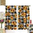 thumbnail image 3 of Yellow Sunflower Curtains, Rustic Farmhouse Black White Buffalo Check Plaid Summer Sunshine Flower Rod Pocket Blackout Window Drapes for Kitchen Bedroom Cafe, 84" W X 84" L, 3 of 6