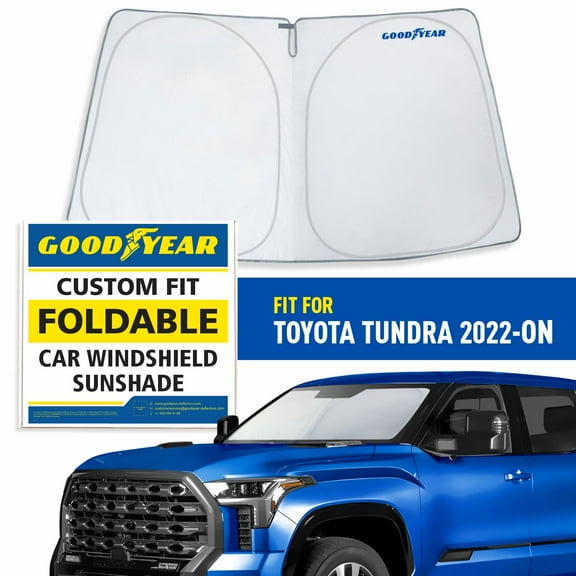 Goodyear Foldable Windshield Sun Shade for Toyota Tundra 2022-2026, Custom-Fit Car Windshield Cover, Car Sunshade,UV Protection,Vehicle Sun Protector,Auto Car Window Shades for Front Window -GY008292