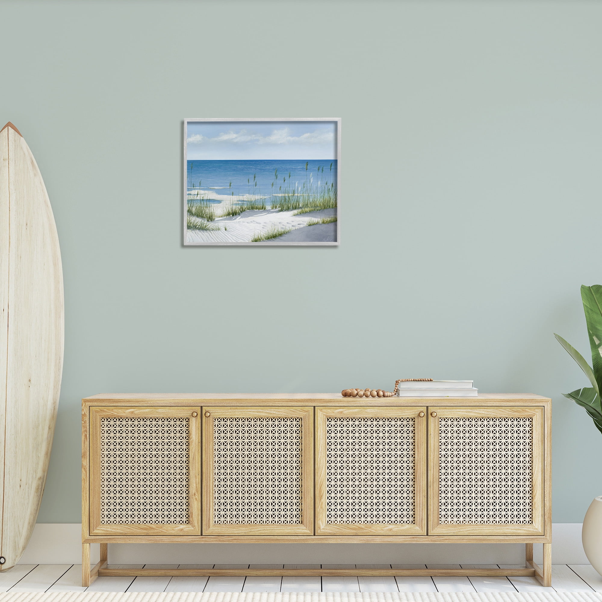 Stupell Industries Beach with White Sand Landscape Painting Gray Framed Art Print Wall Art, 30 x 24