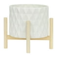 thumbnail image 3 of Sagebrook Home 8" Ceramic Diamond Planter With  Wood Stand, White, Round, Ceramic, Contemporary, 8"L X 8"W X 9"H, Diamond, 3 of 9